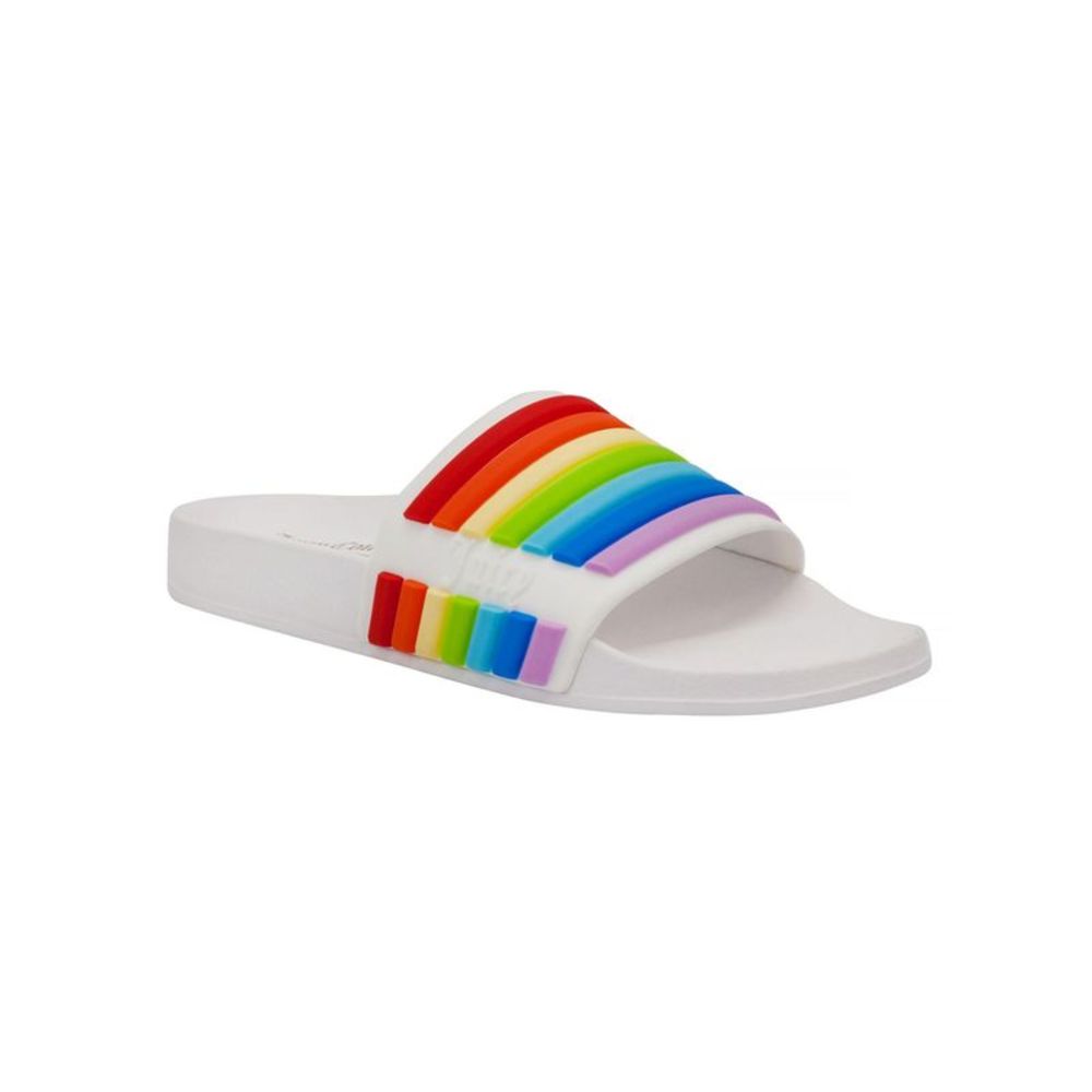 JUICY COUTURE Womens White Rainbow Wynnie Round Toe Slip On Slide Sandals 8 M
